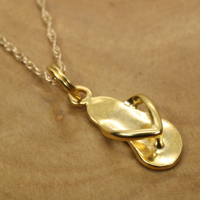 Gold Flip Flop Beach Sandal Necklace for her made in 14kt gold vermeil