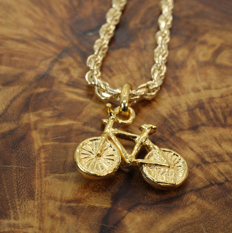 Gold Bicycle Necklace for him or her made in 14kt gold vermeil