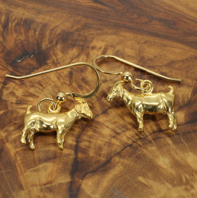 Gold Boer Goat Dangle Earrings made in 14kt Gold Vermeil