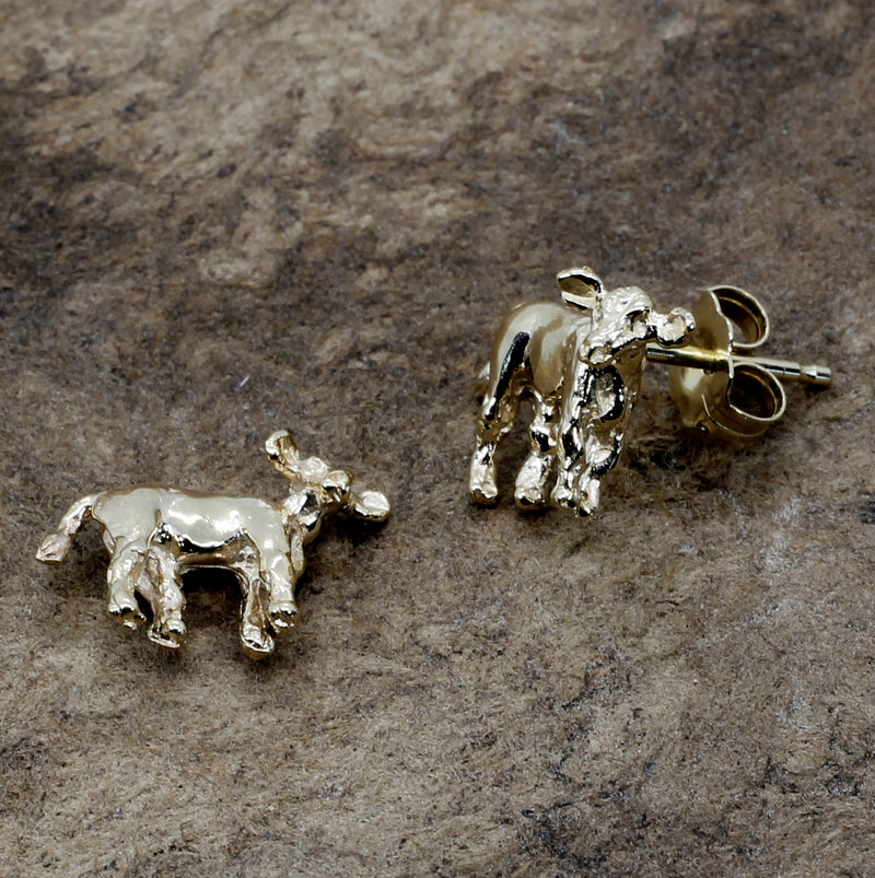 Gold Calf Earrings with 14kt Solid Gold Tiny Calves on stud backs