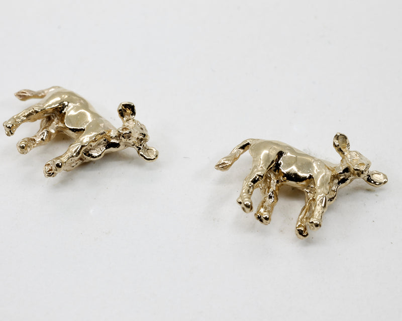 Gold Calf Earrings with 14kt Solid Gold Tiny Calves on stud backs