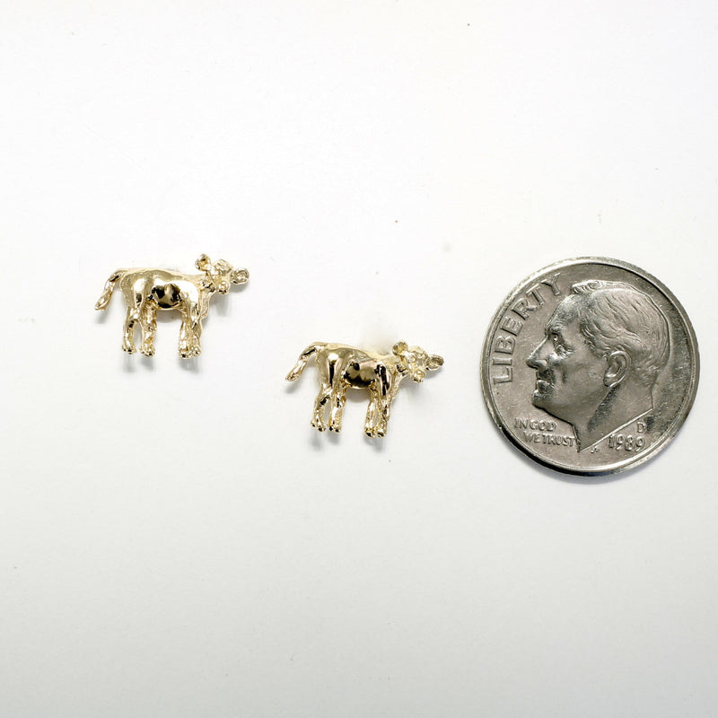 Gold Calf Earrings with 14kt Solid Gold Tiny Calves on stud backs