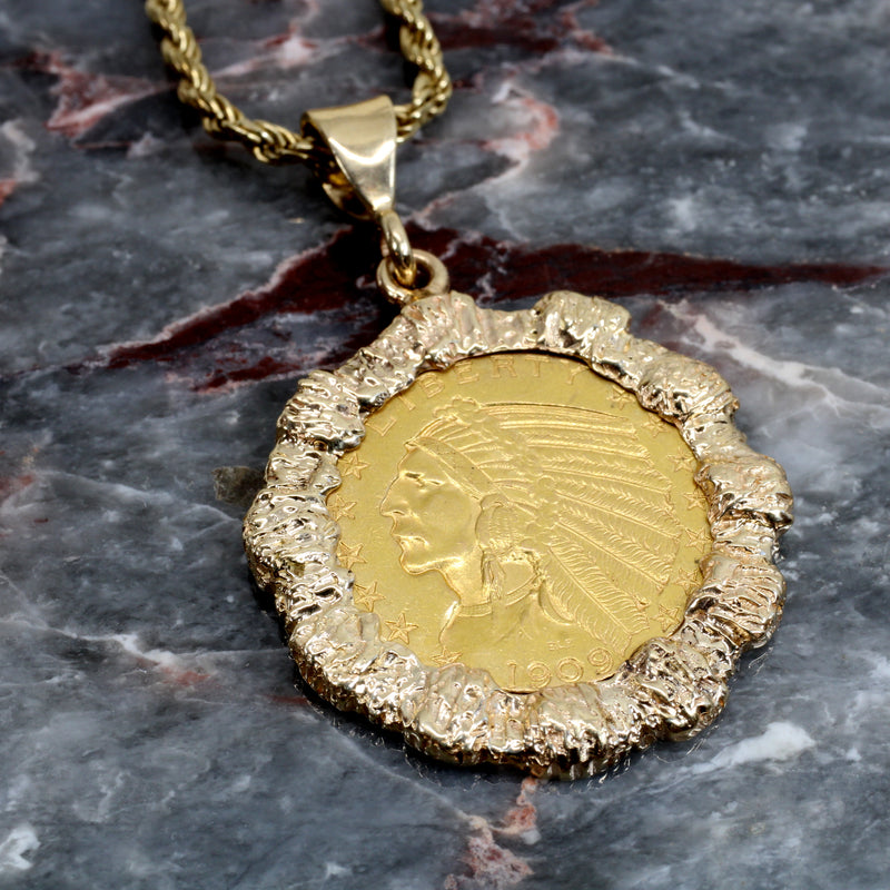 Gold Coin Necklace with five dollar indian head gold piece for man or woman
