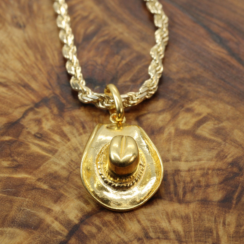 3-D Gold Cowboy Hat Necklace for him or her made in 14kt gold vermeil