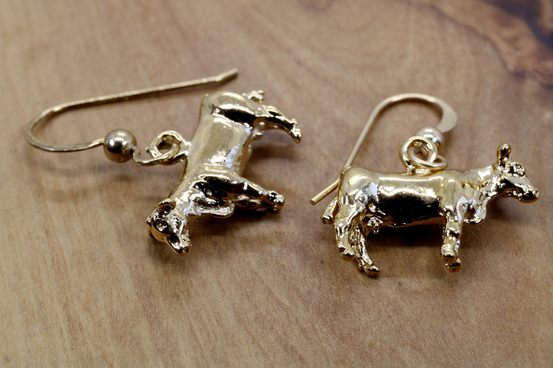 Cow Dangle Earrings In Gold Vermeil for Dairy Farmer and Cow Lover