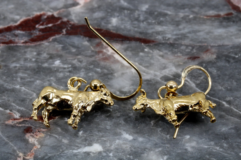 Cow Dangle Earrings In Gold Vermeil for Dairy Farmer and Cow Lover