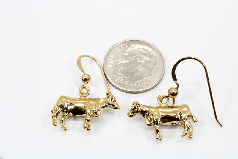 Cow Dangle Earrings In Gold Vermeil for Dairy Farmer and Cow Lover