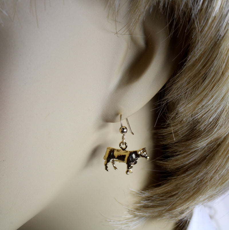 Cow Dangle Earrings In 14kt Gold Vermeil for Dairy Farmer and Cow Lover