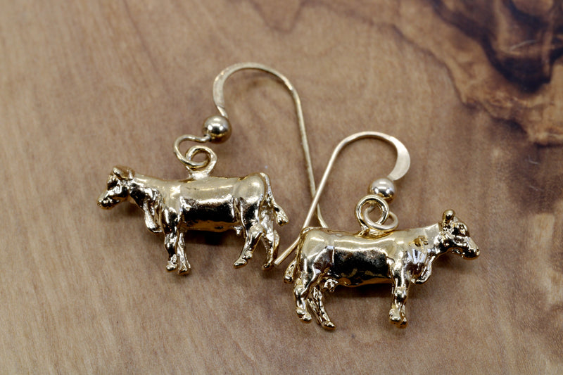 Cow Dangle Earrings In Gold Vermeil for Dairy Farmer and Cow Lover