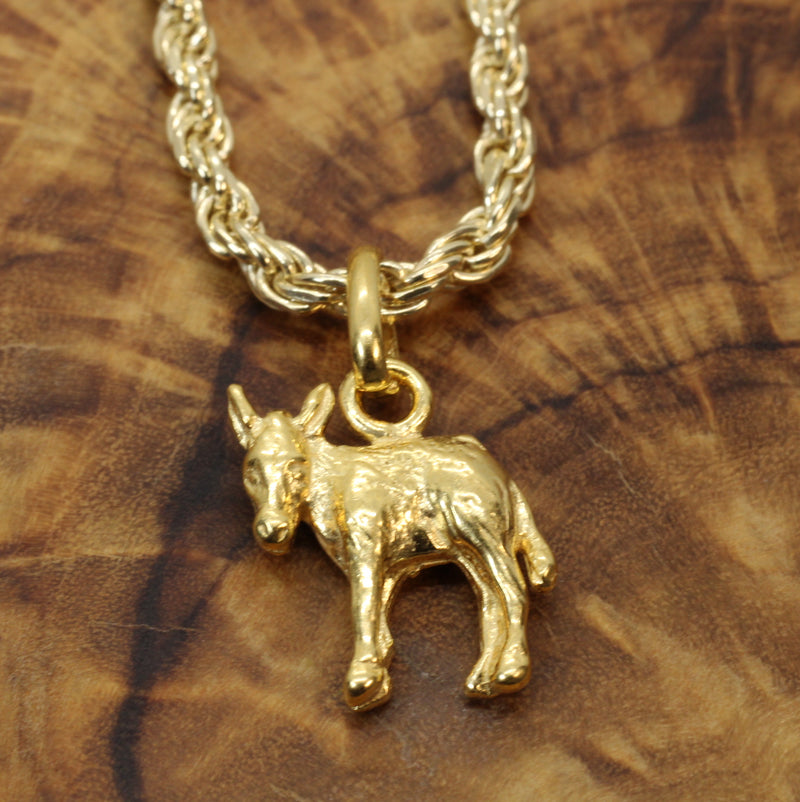 Gold 3-D Donkey or Burro Necklace in 14kt Gold Vermeil for him or her