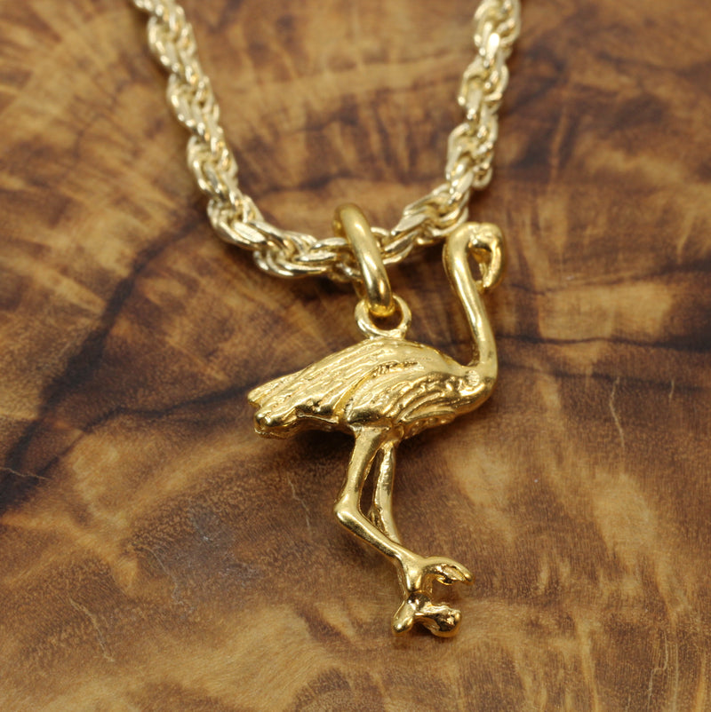 Gold Flamingo or Stork Necklace in 14kt Gold Vermeil for him or her