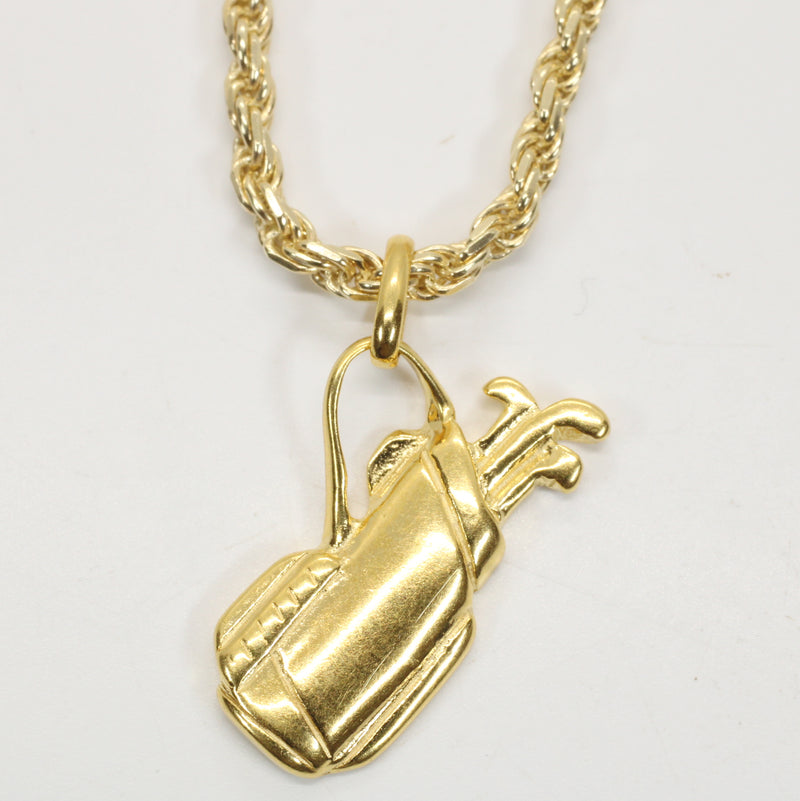 Gold 2d Golf Clubs with Bag Necklace for him or her made in 14kt gold vermeil