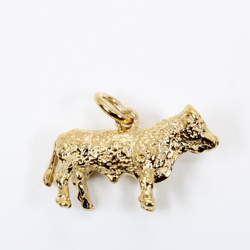 Prize Hereford or Charolais Bull Charm in 14kt Gold Vermeil
