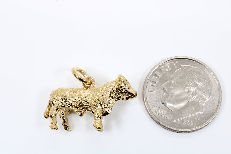 Prize Hereford or Charolais Bull Charm in 14kt Gold Vermeil