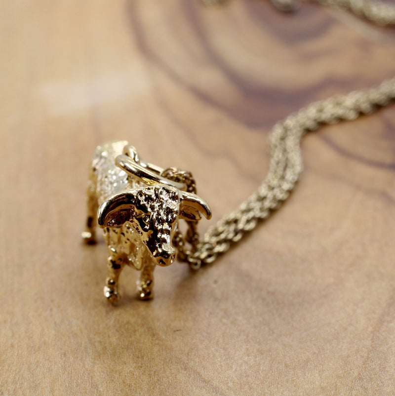 Prize Hereford or Charolais Bull Necklace in 14kt Gold Vermeil