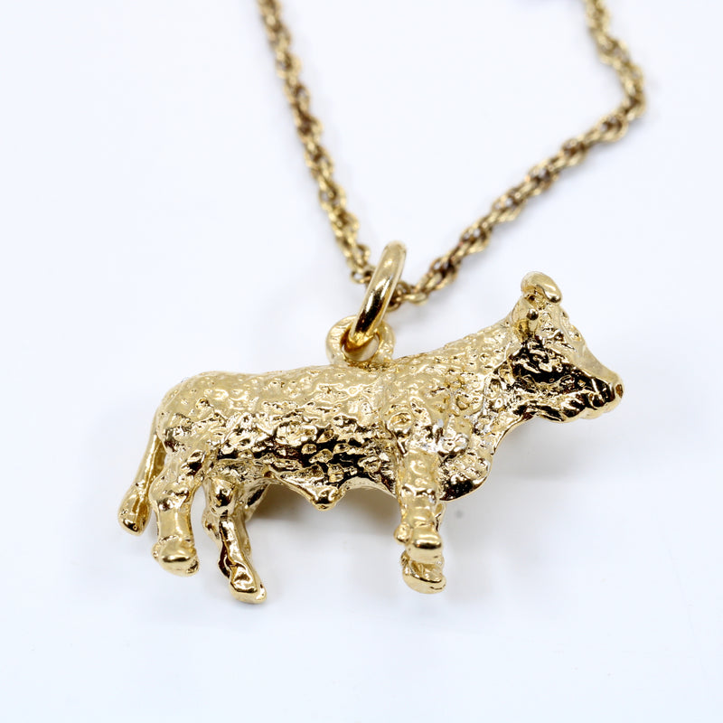 Prize Hereford or Charolais Bull Necklace in 14kt Gold Vermeil