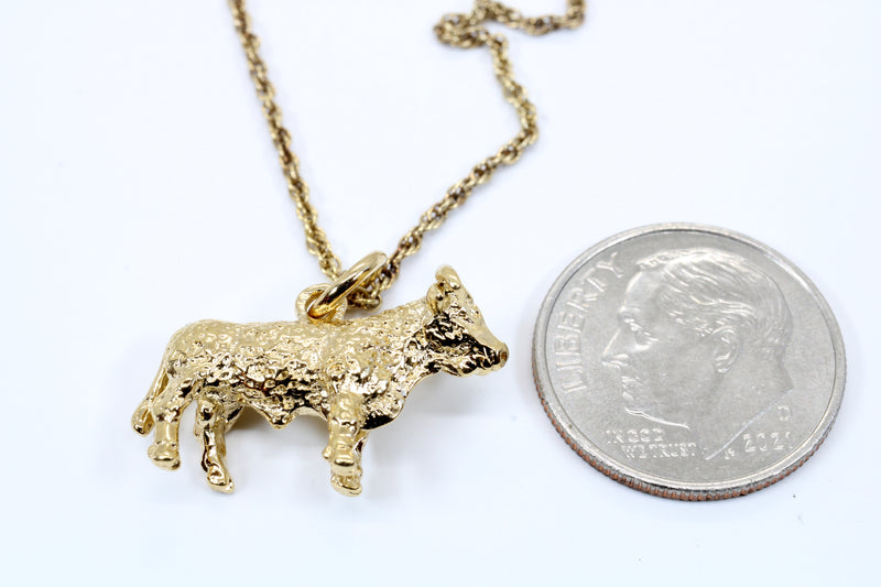 Prize Hereford or Charolais Bull Necklace in 14kt Gold Vermeil