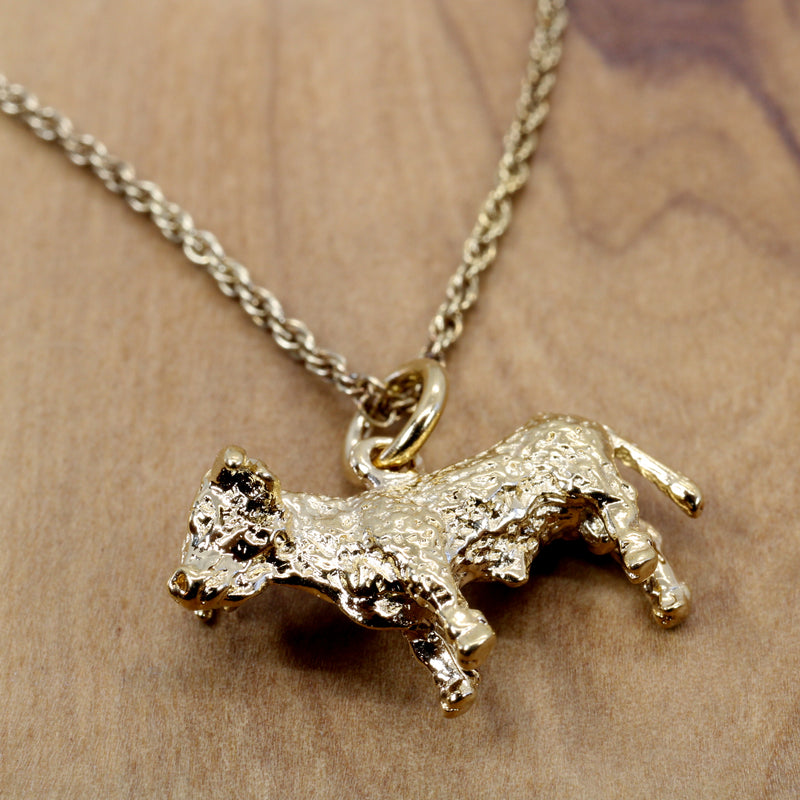 Prize Hereford or Charolais Bull Necklace in 14kt Gold Vermeil
