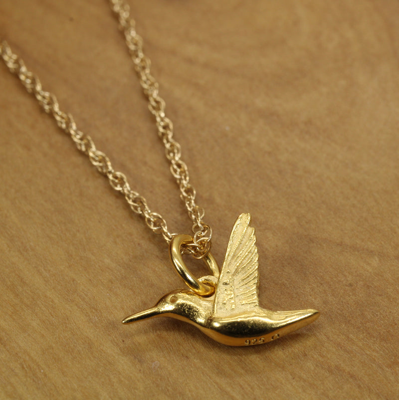 Small Gold Hummingbird Necklace for her made in gold vermeil