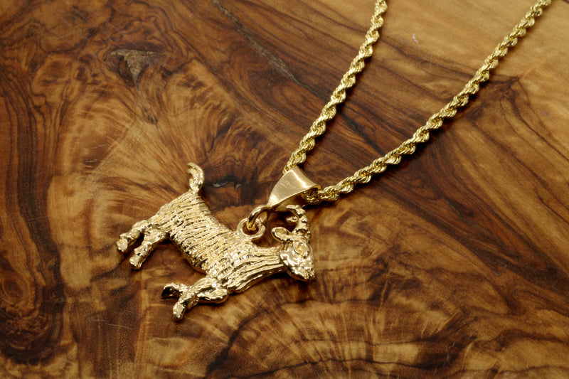Large Gold G.O.A.T. goat Necklace made in solid 14kt gold for him or her