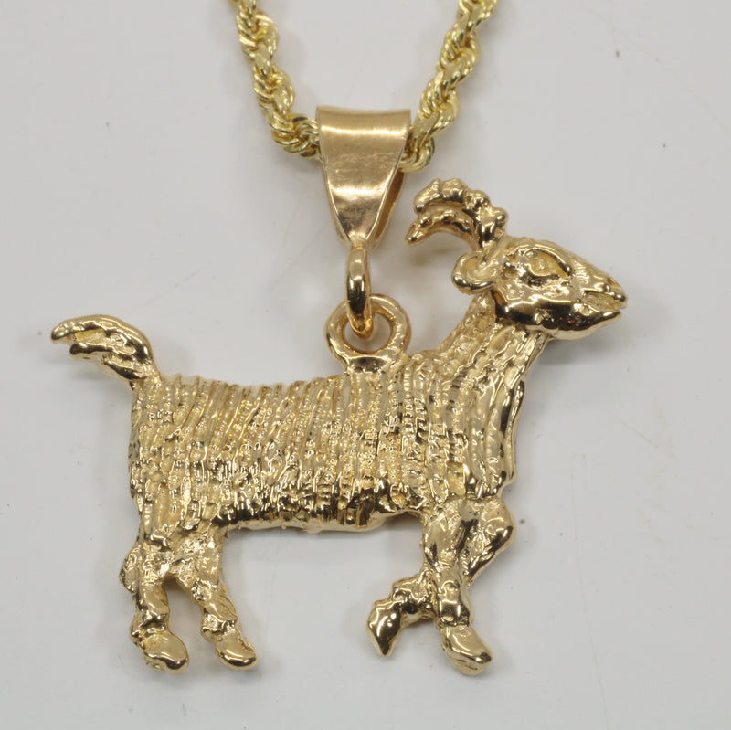 Large Gold G.O.A.T. goat Necklace made in solid 14kt gold for him or her