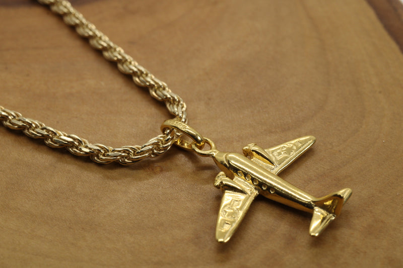 Gold Dual Prop Airplane Necklace for him or her made in gold vermeil