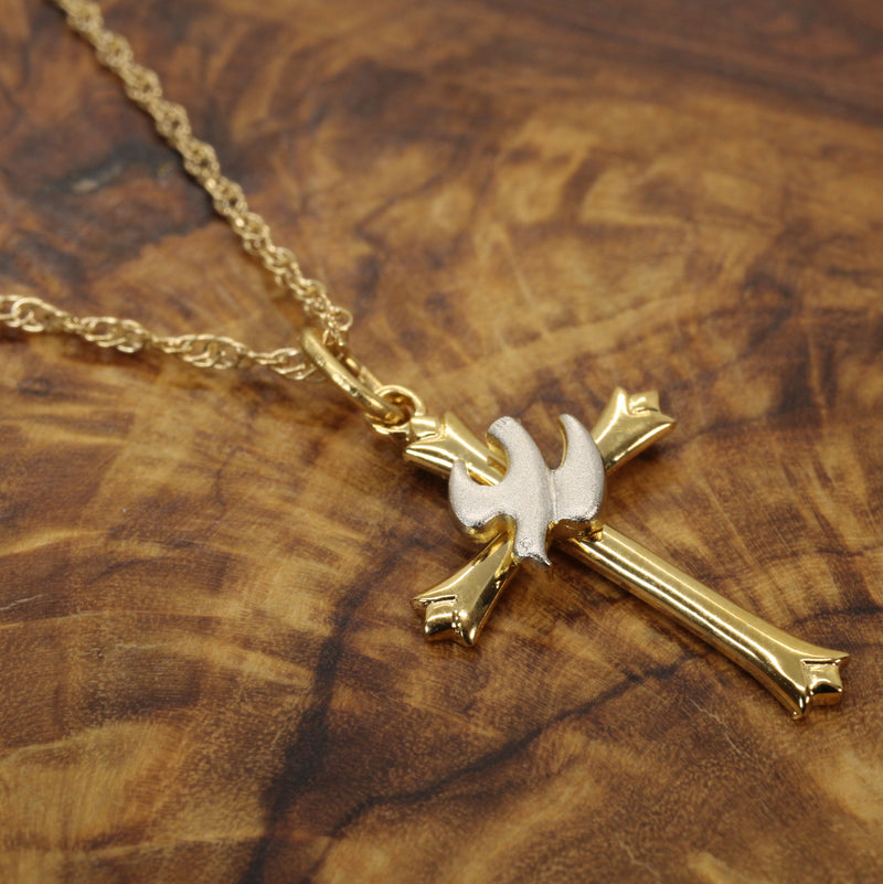 Gold Cross with a Silver Dove Necklace in a medium size made in Gold Vermeil