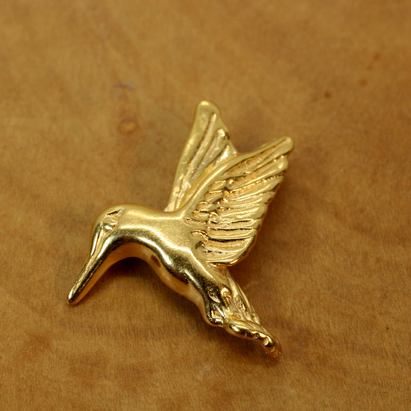 Gold Flying Hummingbird Necklace: 14kt Vermeil Bird Charm for her