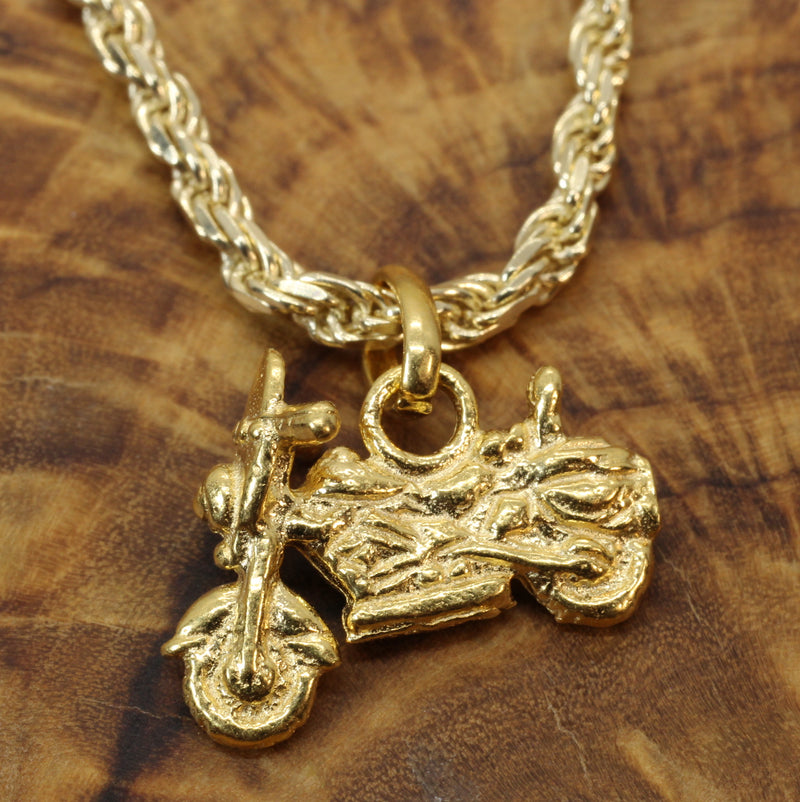 Gold Motorcycle Necklace for him or her made in 14kt gold vermeil