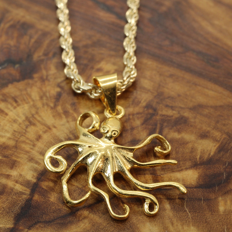 Gold Octopus or Squid Necklace made in 14kt gold vermeil