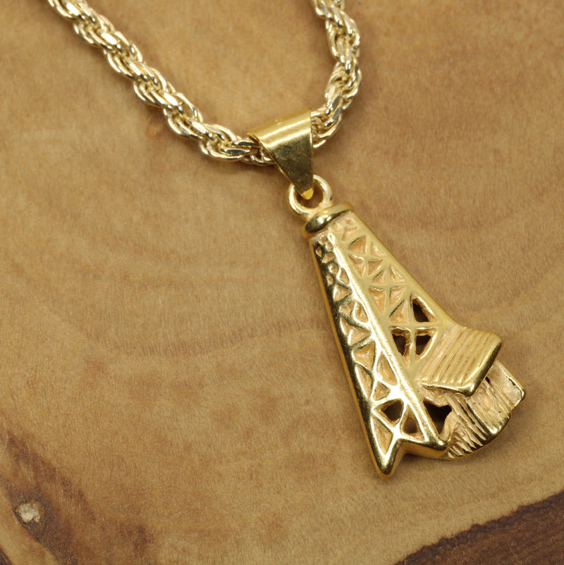 Gold Oil Derrick Necklace for him or her made in 14kt gold vermeil