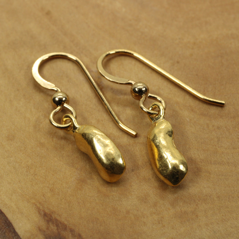 Gold pinto bean or black-eyed pea Earrings made in 14kt gold Vermeil