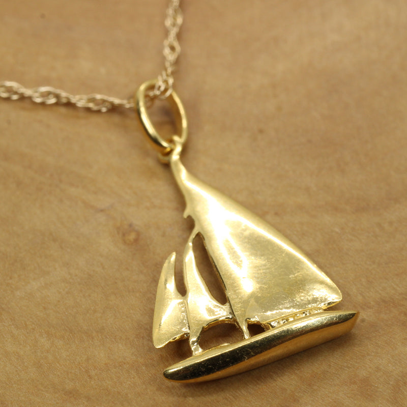 Gold Sailboat Necklace with three sails made in 14kt Gold Vermeil