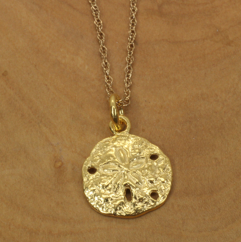 Gold Sand Dollar Necklace or charm for her made in 14kt gold vermeil