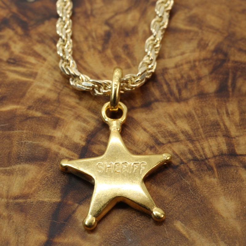 Gold Sheriff Star Badge Necklace Charm in 14kt gold vermeil