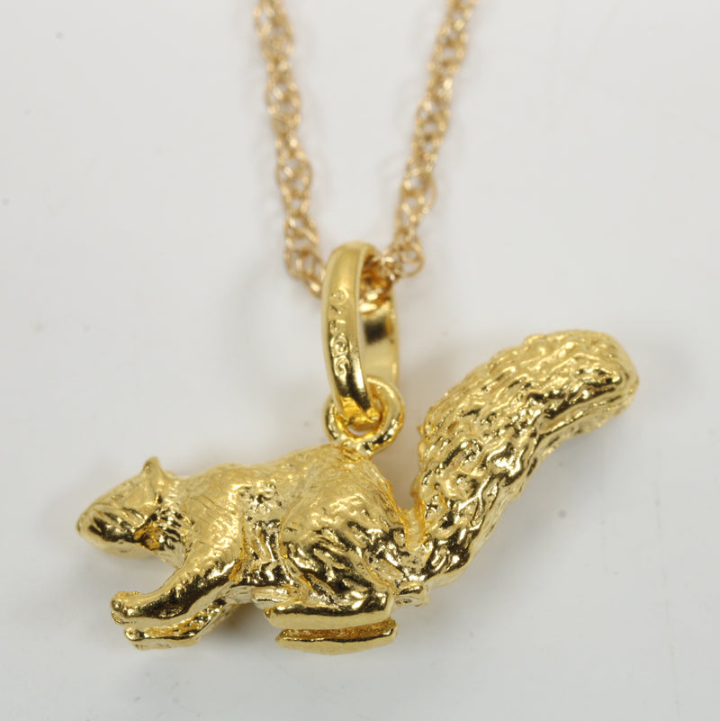 Gold Squirrel Necklace for him or her made in gold vermeil