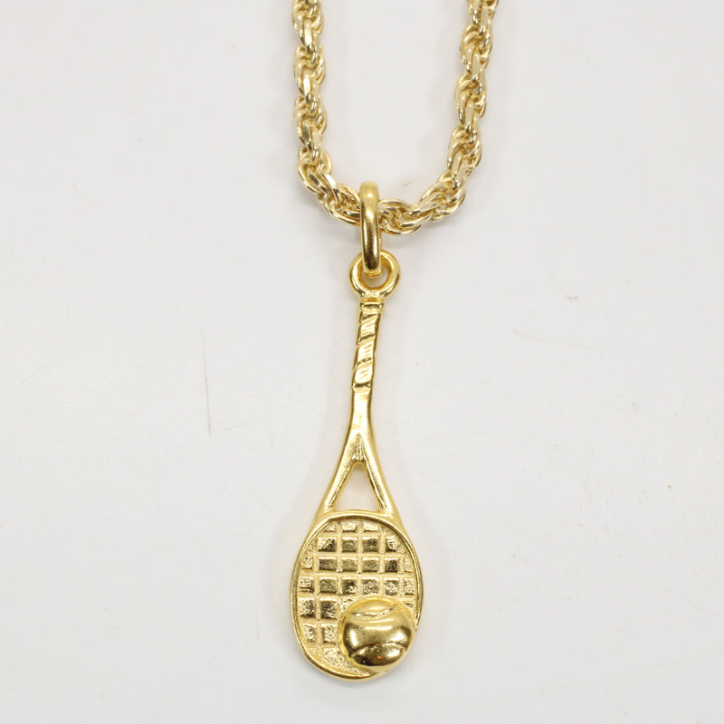Gold 3d Tennis Racket Necklace for him or her made in 14kt gold vermeil