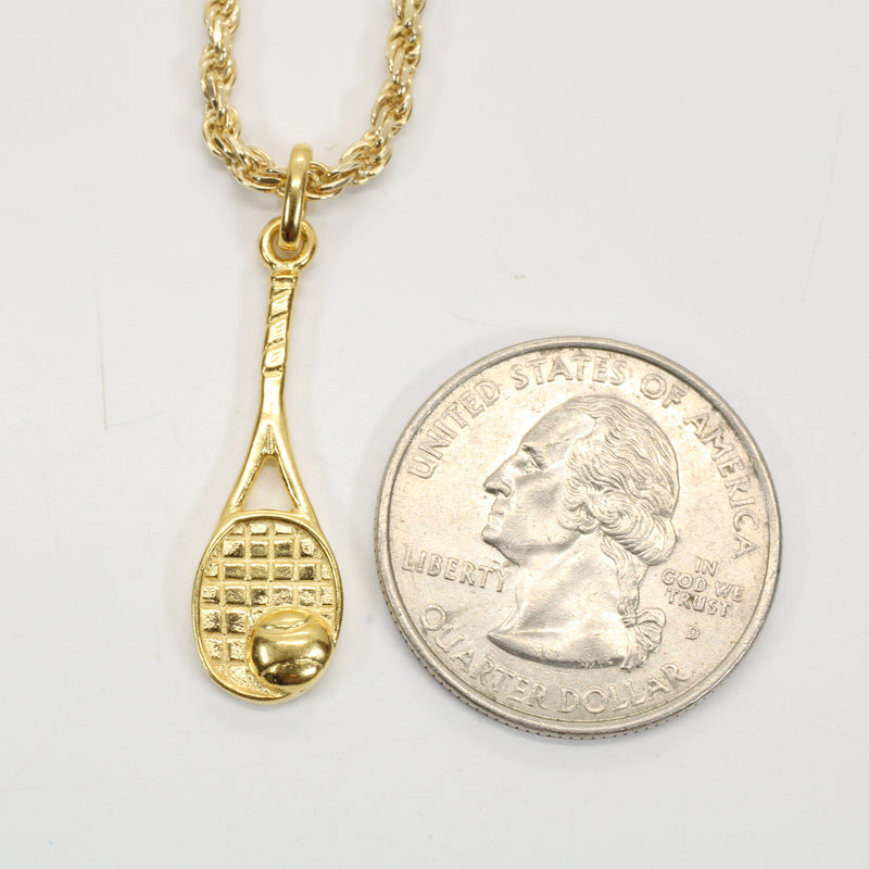 Gold 3d Tennis Racket Necklace for him or her made in 14kt gold vermeil