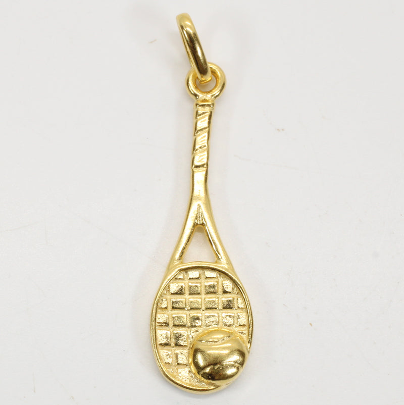 Gold 3d Tennis Racket Necklace for him or her made in 14kt gold vermeil
