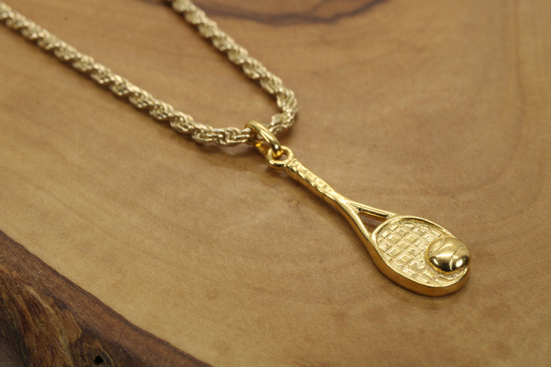 Gold 3d Tennis Racket Necklace for him or her made in 14kt gold vermeil