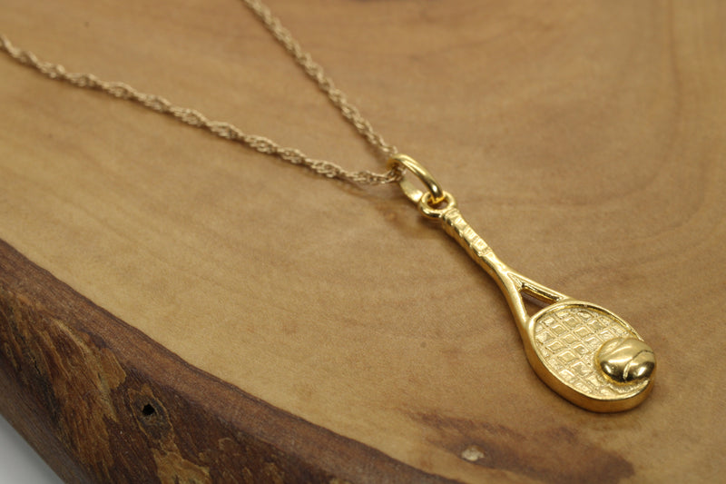 Gold 3d Tennis Racket Necklace for him or her made in 14kt gold vermeil