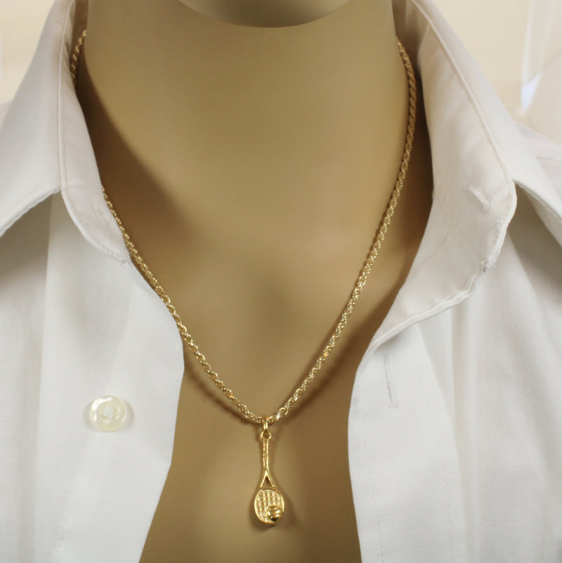 Gold 3d Tennis Racket Necklace for him or her made in 14kt gold vermeil