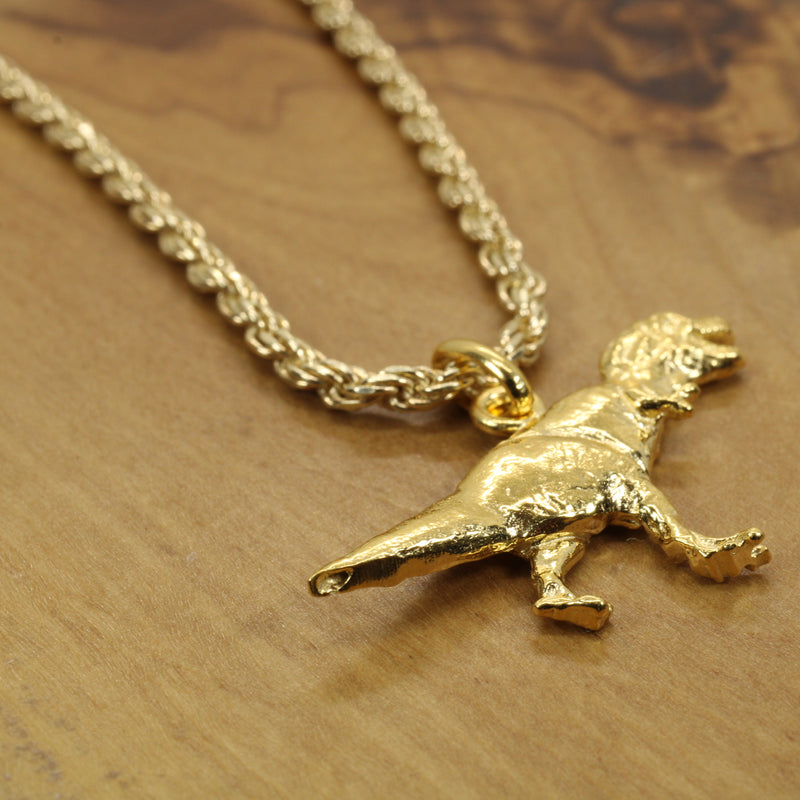 Gold T-Rex Dinosaur Necklace for him or her made in gold vermeil