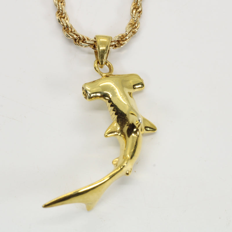 Large Gold Hammerhead Shark Necklace for him or her