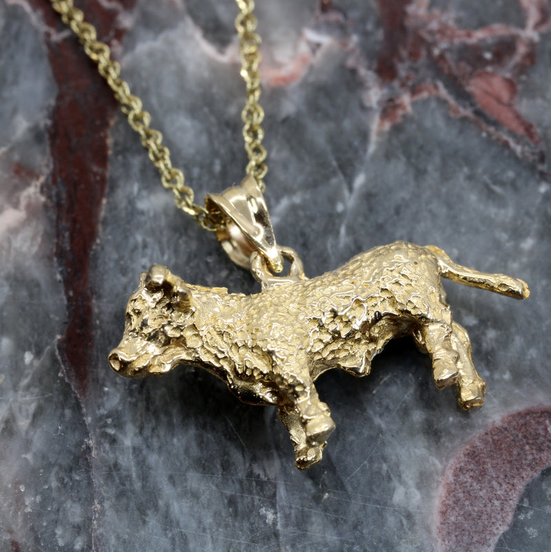 Prize Hereford or Charolais Bull Necklace in Solid 14kt gold for cattle rancher