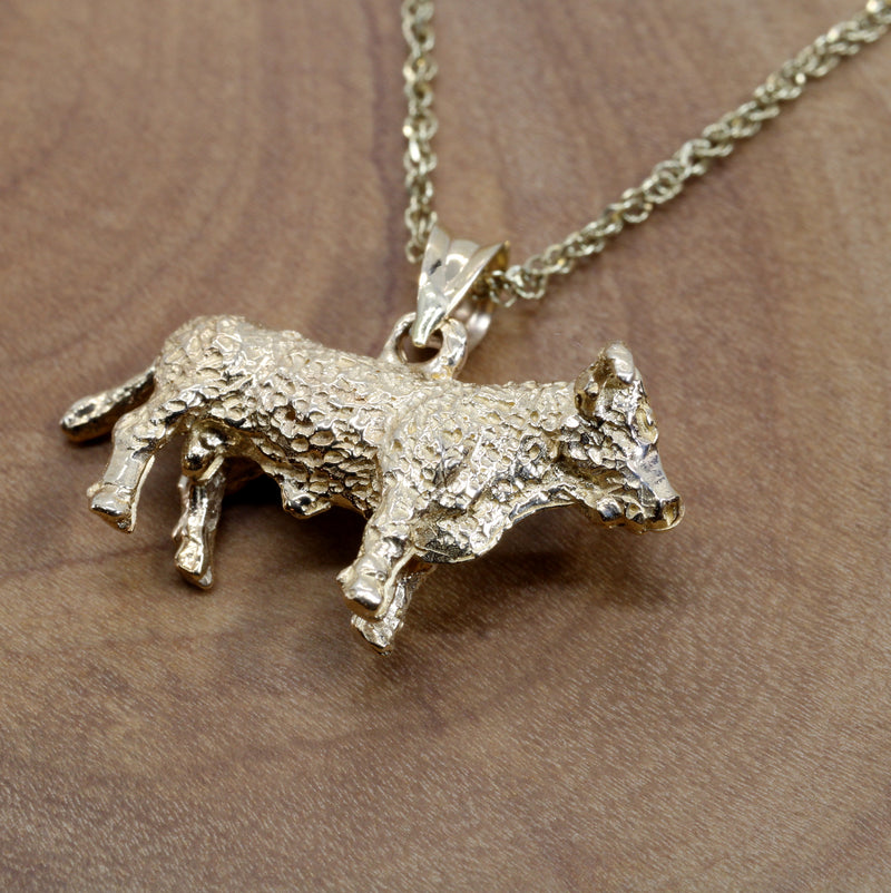 Prize Hereford or Charolais Bull Necklace in Solid 14kt gold for cattle rancher