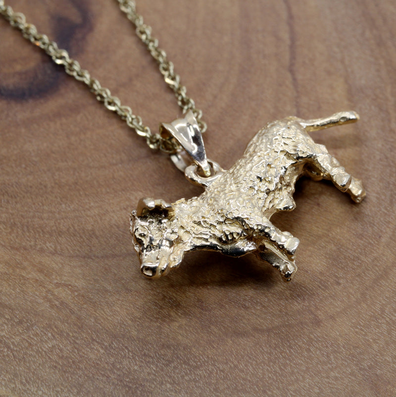 Prize Hereford or Charolais Bull Necklace in Solid 14kt gold for cattle rancher
