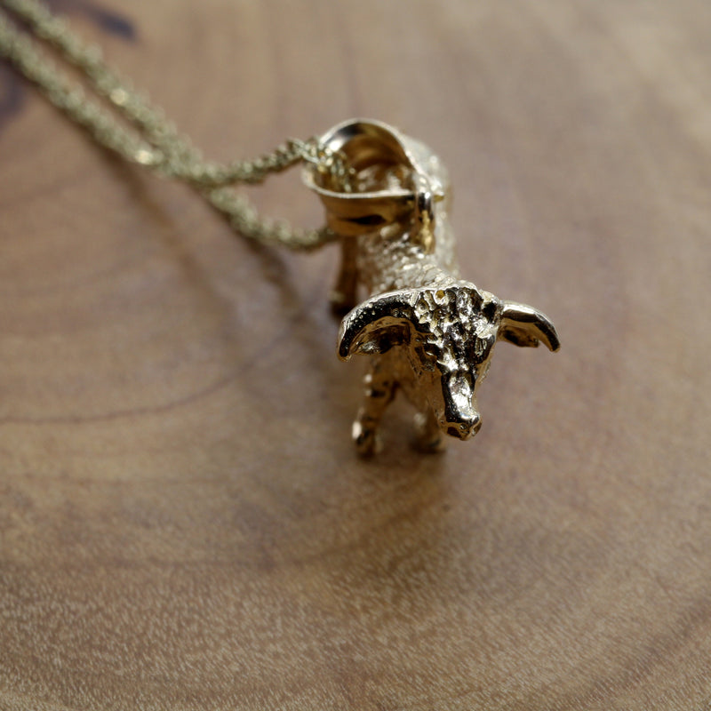 Prize Hereford or Charolais Bull Necklace in Solid 14kt gold for cattle rancher