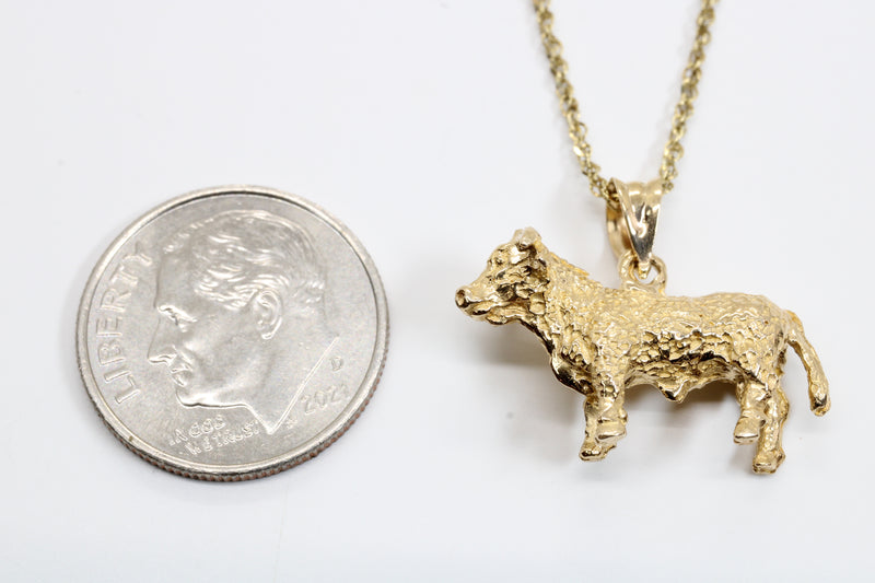 Prize Hereford or Charolais Bull Necklace in Solid 14kt gold for cattle rancher