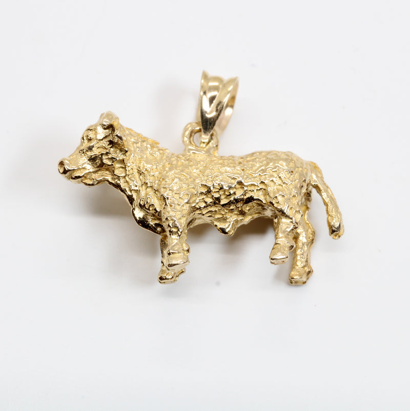 Prize Hereford or Charolais Bull Necklace in Solid 14kt gold for cattle rancher